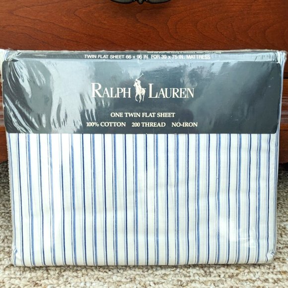 Ralph Lauren Twin Flat Sheet Blue Stripe NEW